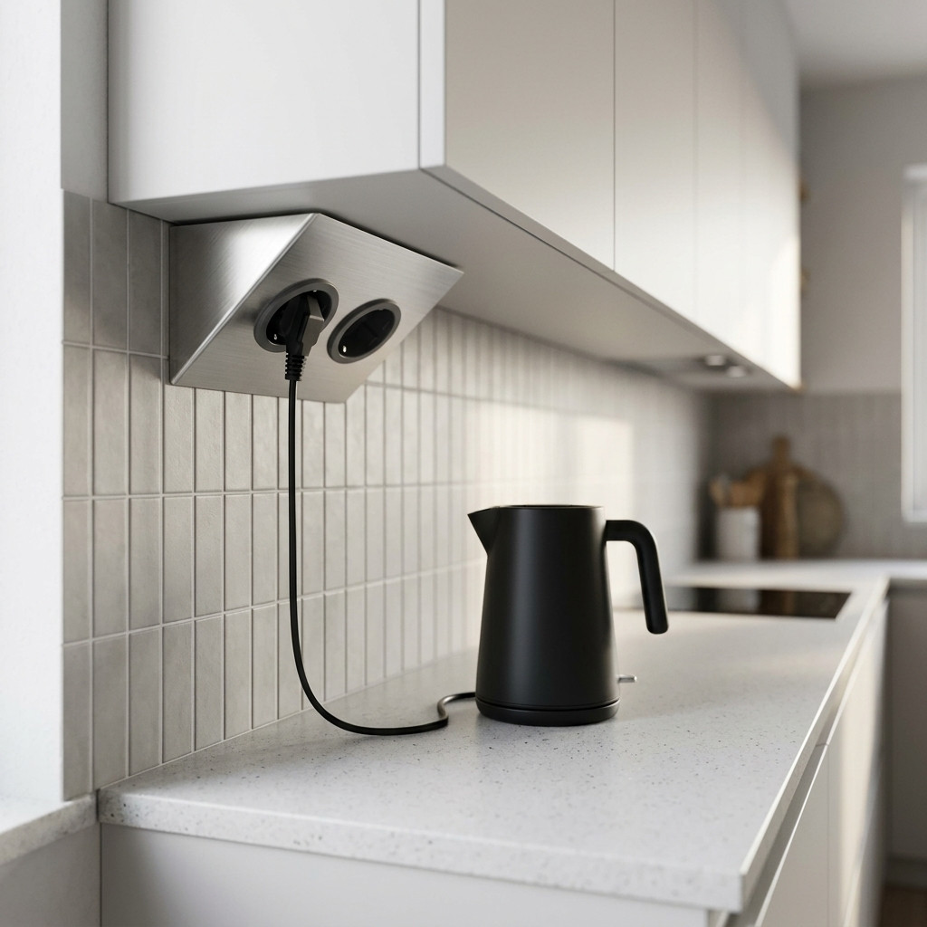 Indux Corner Energy column for horizontal installation with 2 grounded outlets, stainless steel 1208953211